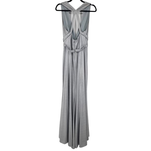 Alberto Makali Silver V-Neck Open Back Floor Length Sleeveless Dress Size 6 - Picture 5 of 5